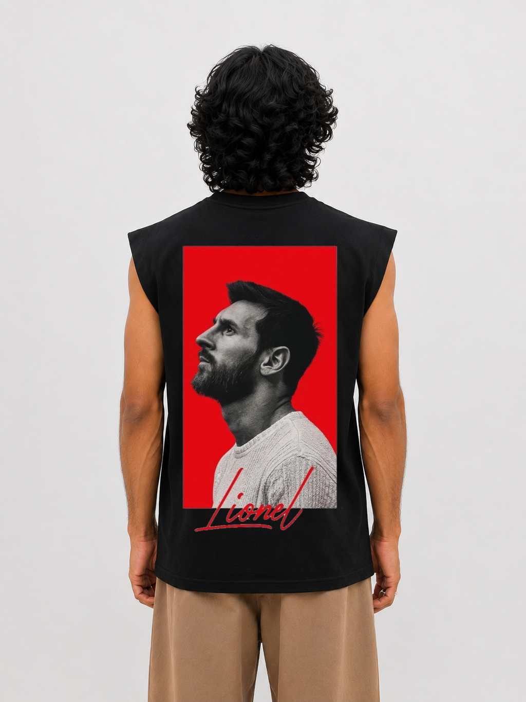 sleeveless black messi printed t shirt