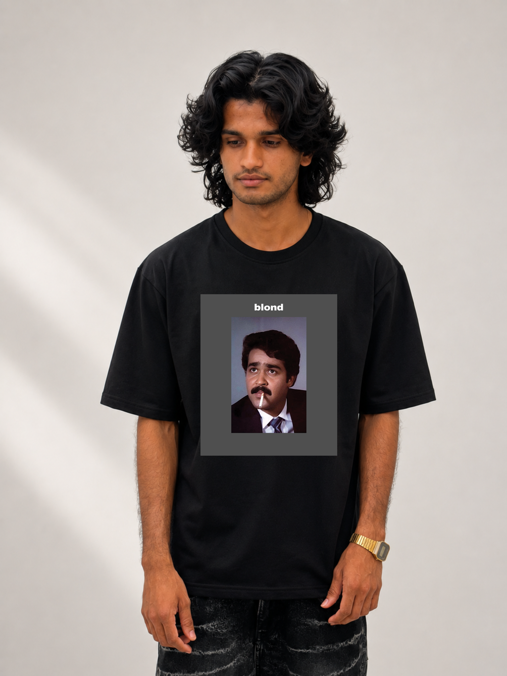 blond black oversized tee