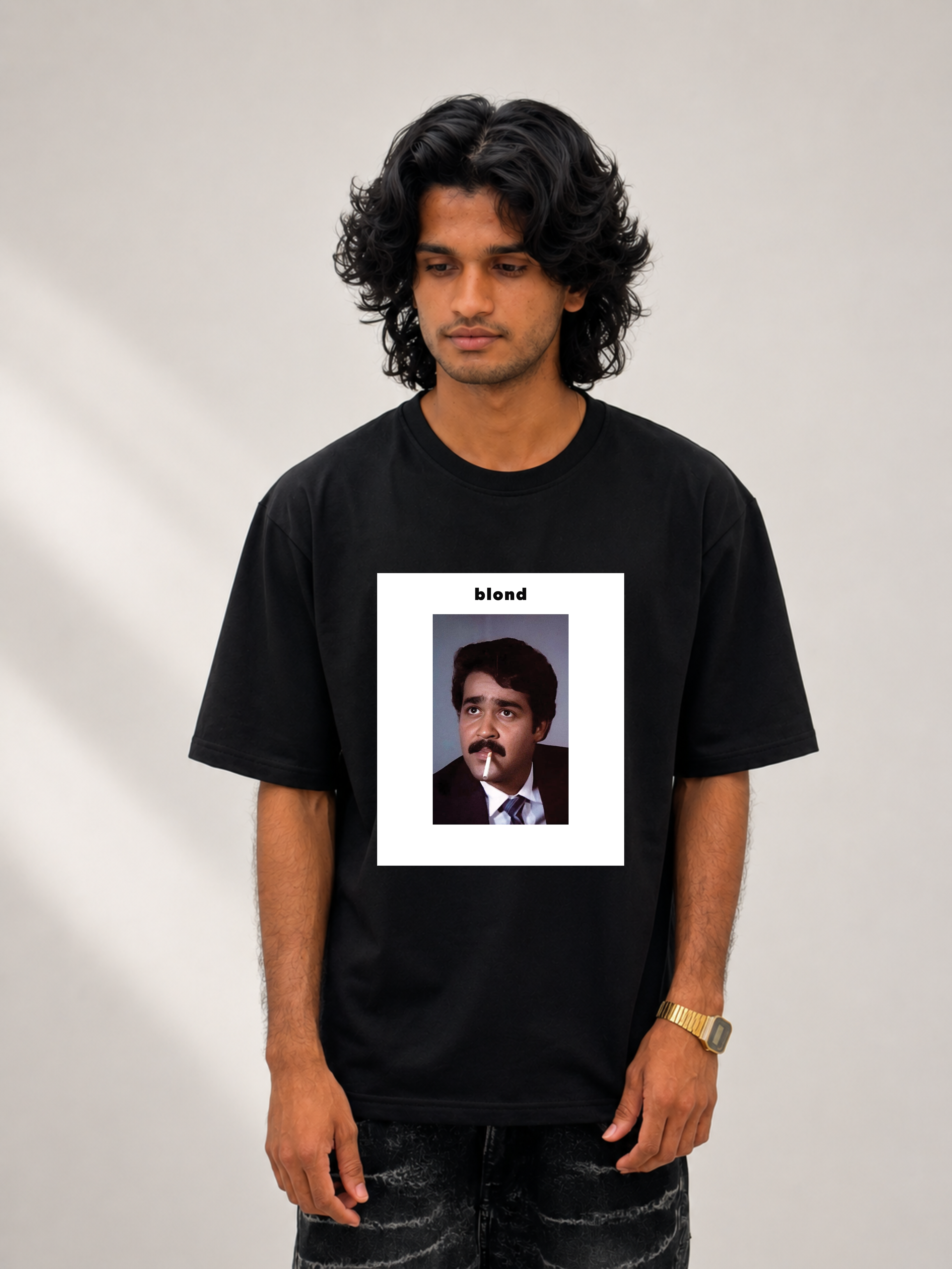 blond black oversized tee