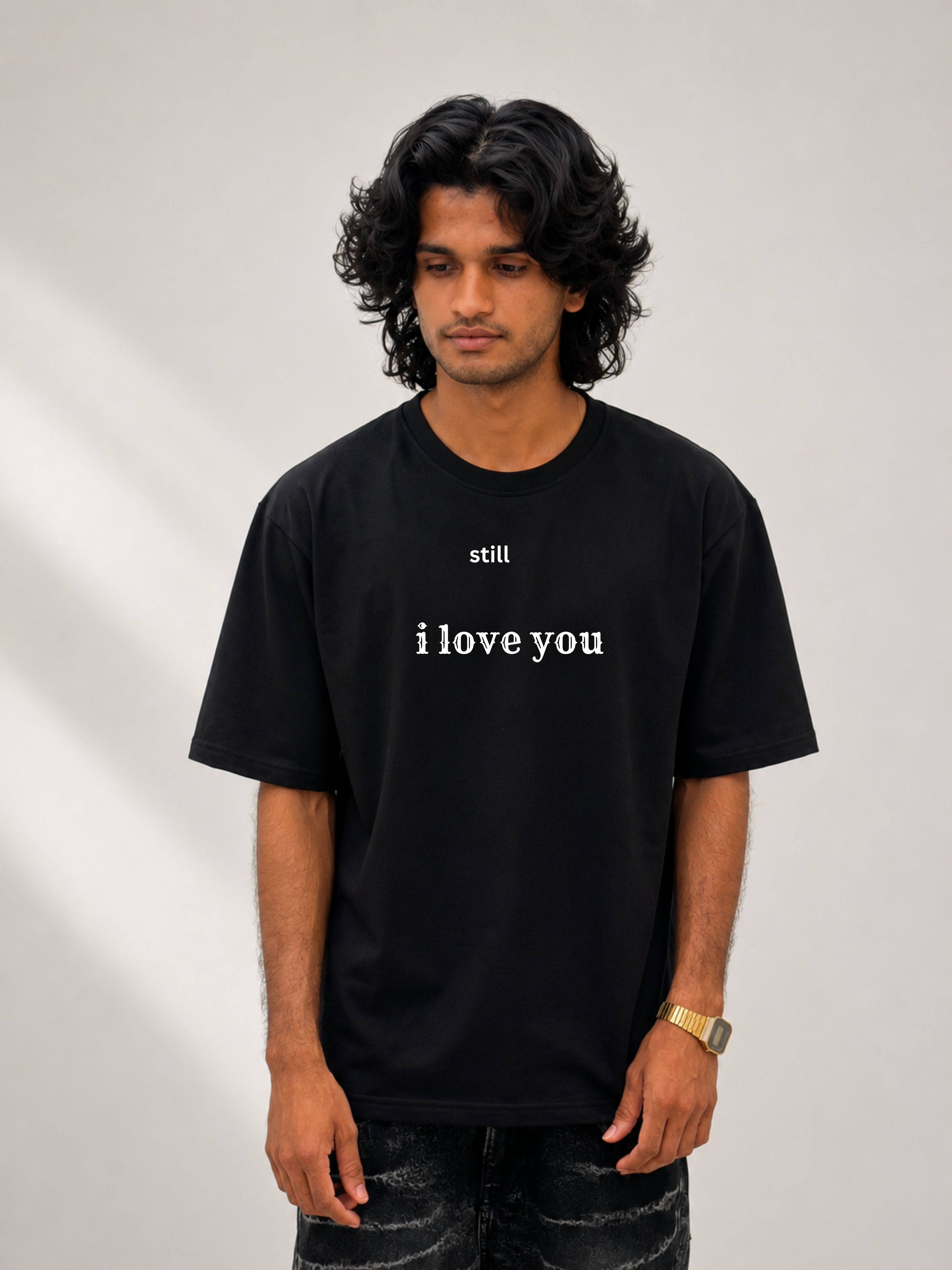 still i love you black oversized tee
