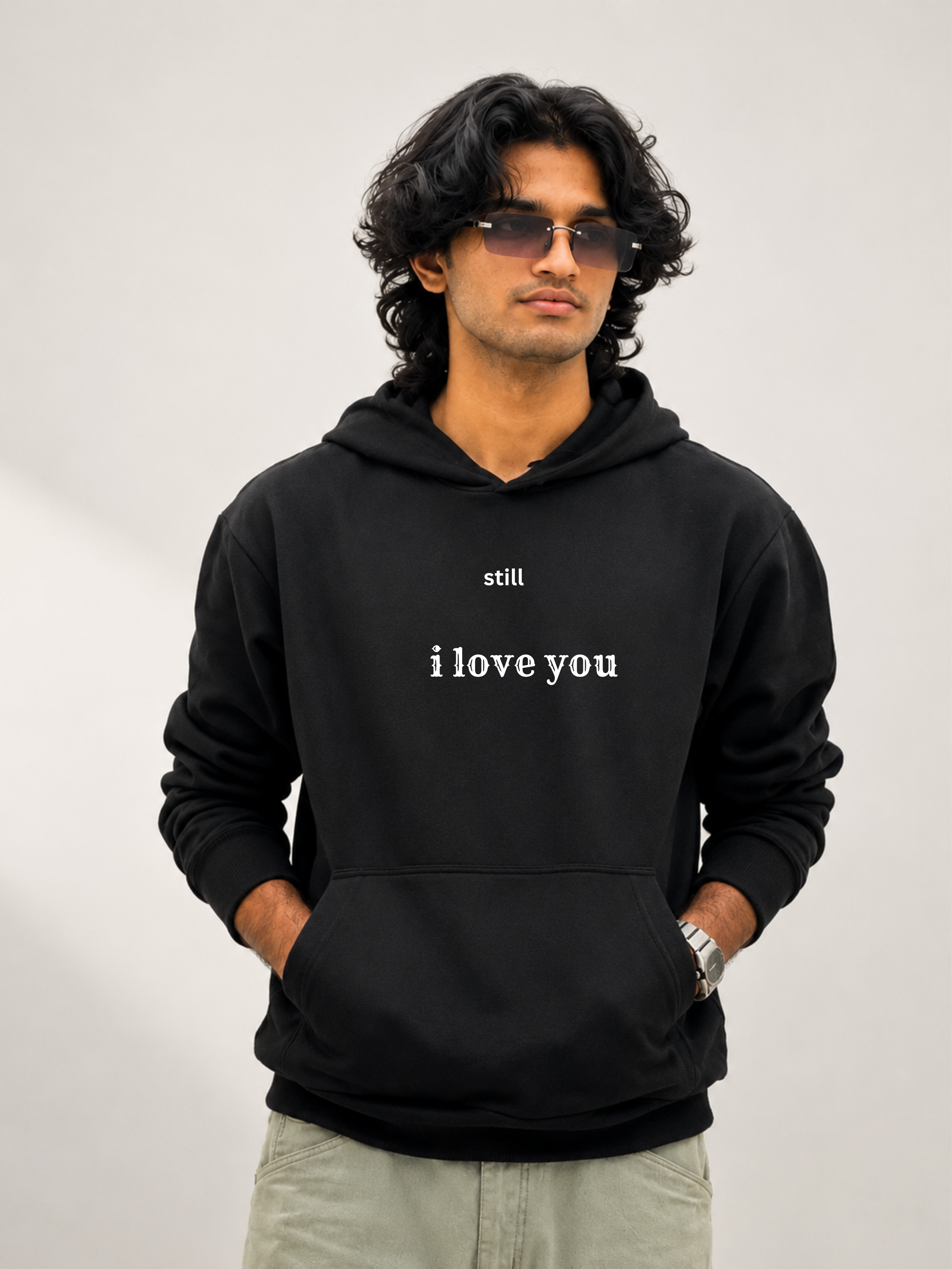 still i love you black hoodie